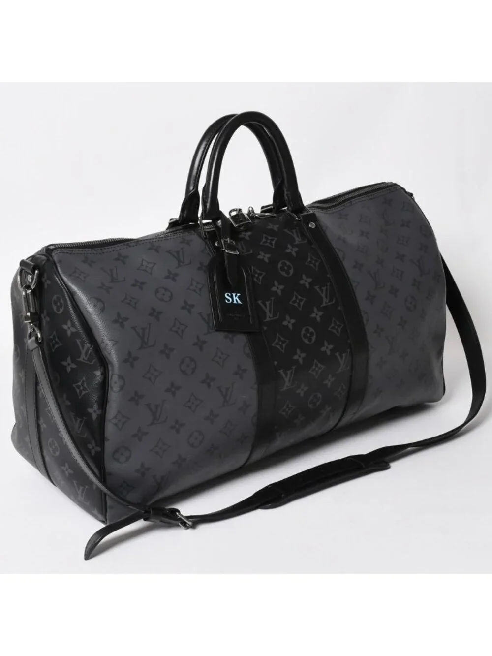 Louis Vuitton LV Keepall Bandouliere 50 Black Gray Silver